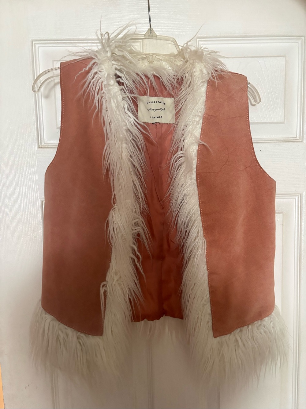 Free People Rust Suede-Style Vest with Cream Faux Fur